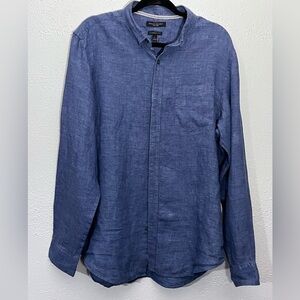 Banana Republic Shirt Men Large 100% Linen Button Down Blue Camden Fit Nautical